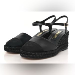 Lambskin Grosgrain CC Espadrilles Wedge in Black size 40